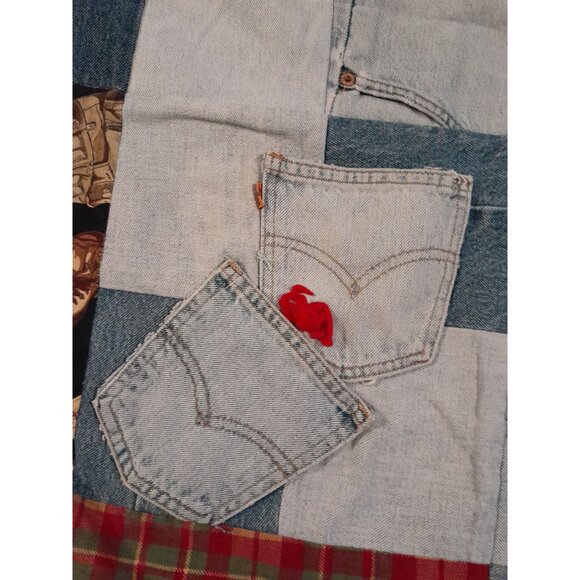 Handmade 24.5" x 52.5" Cabincore Cowboy Western Denim Hunting Dogs Cozy Quilt - Picture 7 of 12